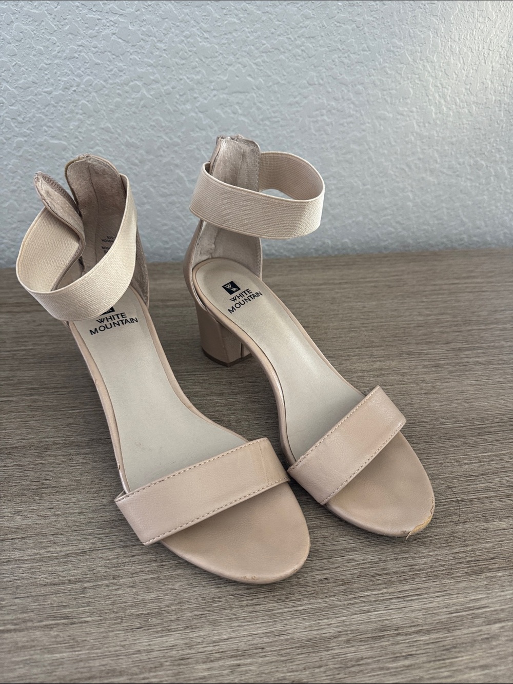 White Mountain Beige Block Heel Ankle-Strap Sandals